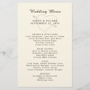Hjärtpil Anpassningsbar Ecru Simple Bröllop Menu