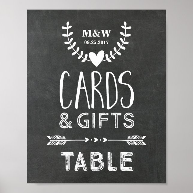 Hjärtpilar för bröllop Gift Bord-skyltfönster Poster (Framsidan)