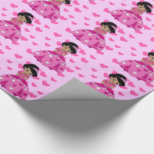 Hjärtprinsessa med svart naturligt hår presentpapper