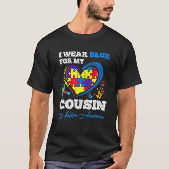 Hjärtpussel I Bära Blue för min kusin Autism Awar T Shirt (Framsida)