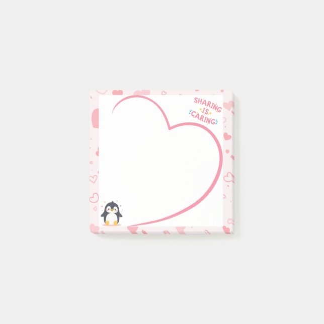 Hjärtram och Kawaii Pingvin rosa post-it-lappar Post-it Block (Framsida)