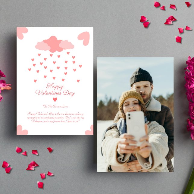 Hjärtregn Förnuftig par Valentines day Photo Julkort (Skapare uppladdad)