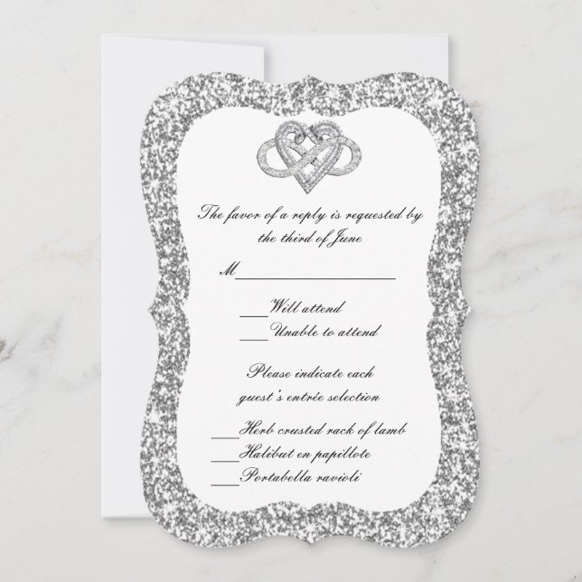 Hjärtresponskort för oändlighet i silver Glitter Inbjudningar (Framsida)