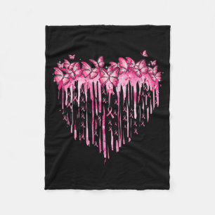 HjärtRosa Ribbon Butterflies Breast Cancer Awaren Fleecefilt
