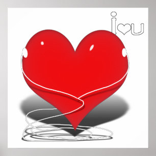 Hjärtrött hjärta med text "I ♥ U" Poster