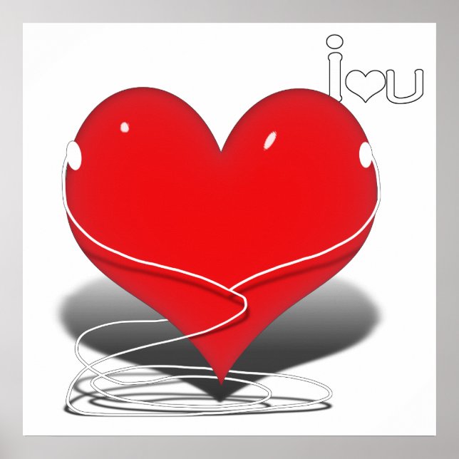 Hjärtrött hjärta med text "I ♥ U" Poster (Framsidan)