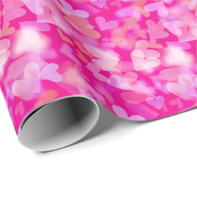 Hjärtrytmigt Bokeh-mönster Rosa Presentpapper (Rullad Hörn)