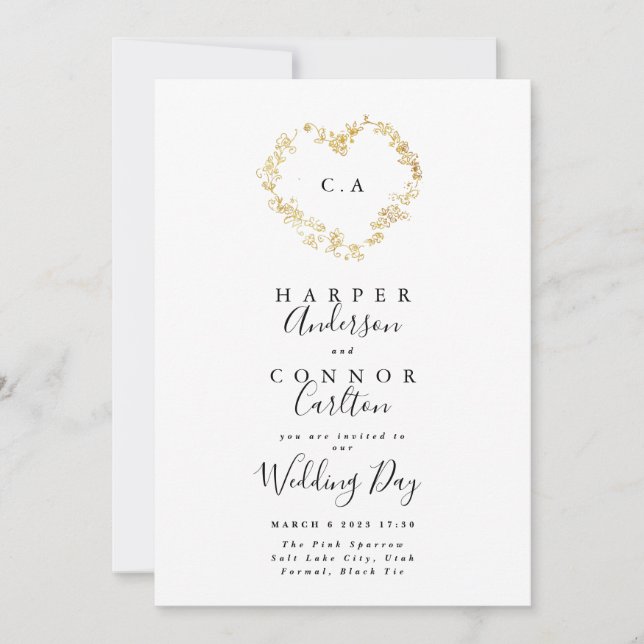 Hjärtsandning Monogram Bröllop Inbjudningar (Framsida)