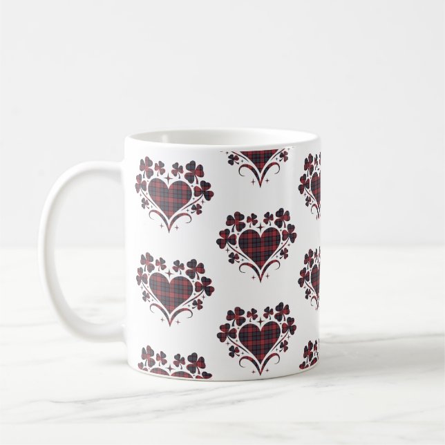 Hjärtsjälvplaid röd blå tartan klöver kaffemugg (Vänster)