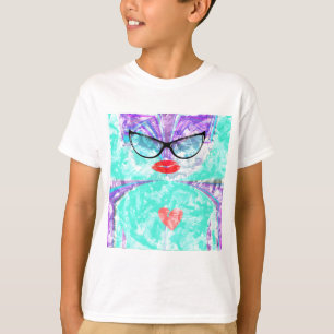 Hjärtsjälvporträtt Whimsical Porträtt Teal Bakgrun Tee Shirt