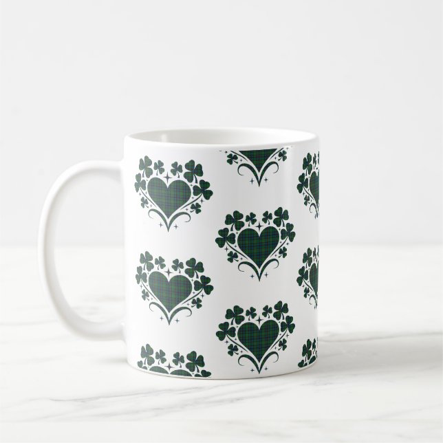 Hjärtsjokolad Plaid Blå Grön Tartan Klöver Kaffemugg (Vänster)