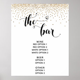 Hjärtskrift & Guld Konfetti "The Bar" Menytecken Poster