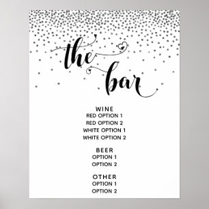 Hjärtskrift & silverkonfetti "The Bar" Menytecken Poster