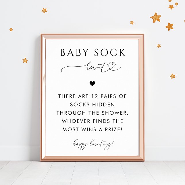 Hjärtskript Baby Sock Hunt Baby Shower Game Sign Poster (Skapare uppladdad)