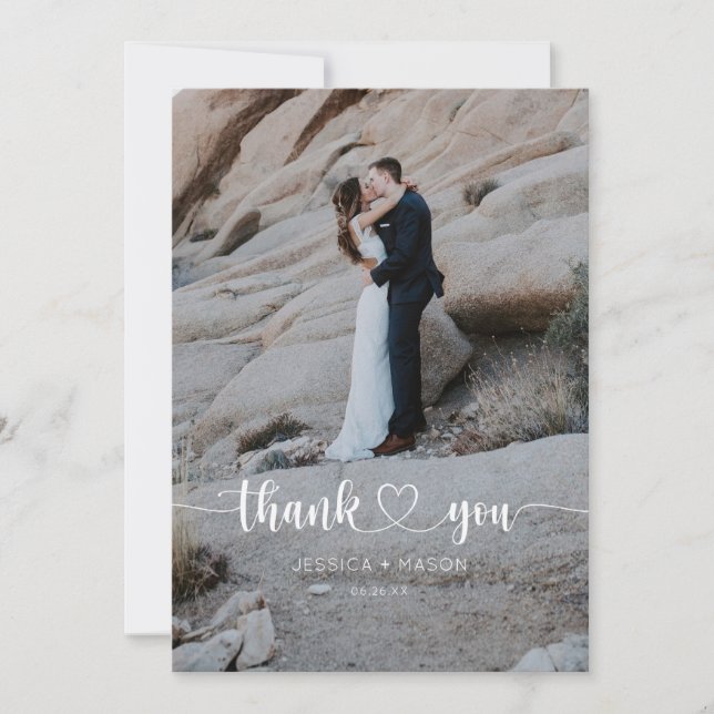 Hjärtskript, fototackkort för Bröllop Tack Kort (Framsida)