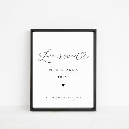 Hjärtskript Kärlek är Sweet Favor Bröllop-tecken Poster
