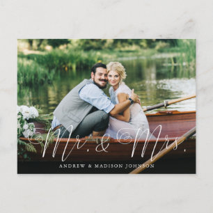 Hjärtskript, mr. & Mrs Bröllop Elopement Vykort