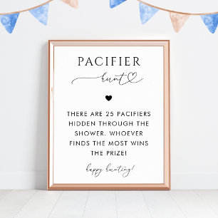 Hjärtskript Nappar Hunt Baby Shower Game Sign-Teck Poster