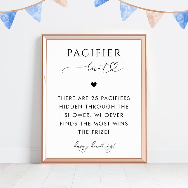 Hjärtskript Nappar Hunt Baby Shower Game Sign-Teck Poster (Skapare uppladdad)