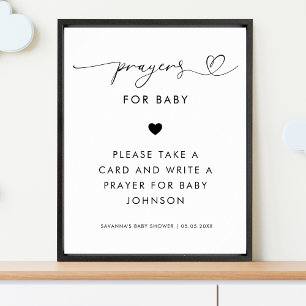 Hjärtskript Prayers for Baby Baby Shower Sign Poster