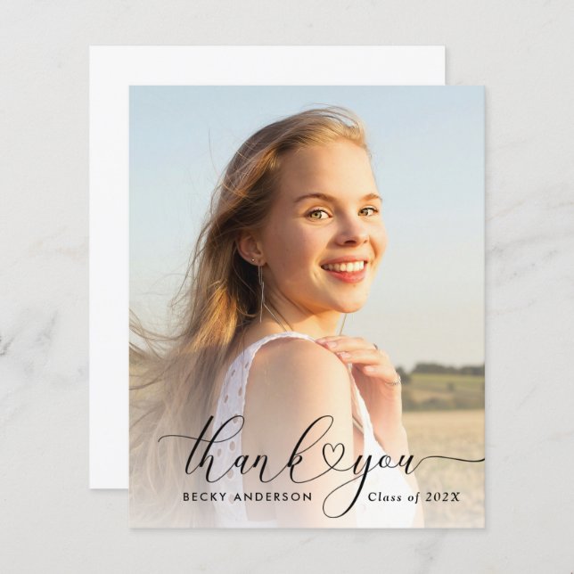 hjärtskript tack för att du skrev studenten-kort (Fram/baksida)