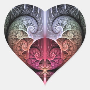 Hjärtslag, Abstrakt Surreal Fantasy Fractal Art Hjärtformat Klistermärke