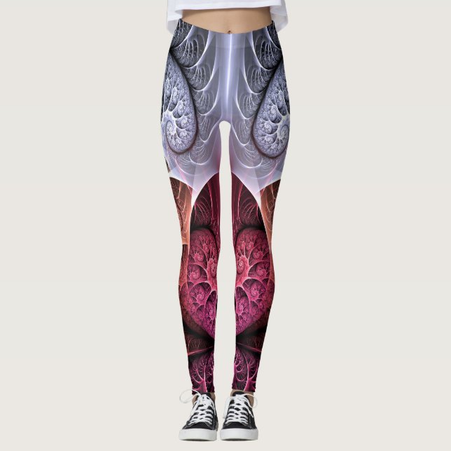 Hjärtslag, Abstrakt Surreal Fantasy Fractal Art Leggings (Framsida)