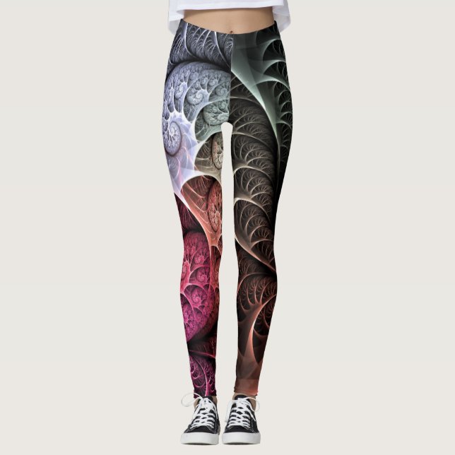 Hjärtslag, Abstrakt Surreal Fantasy Fractal Art Leggings (Framsida)