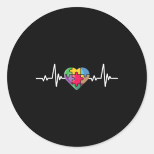 Hjärtslag Heart Puzzle Autism Awareness Runt Klistermärke
