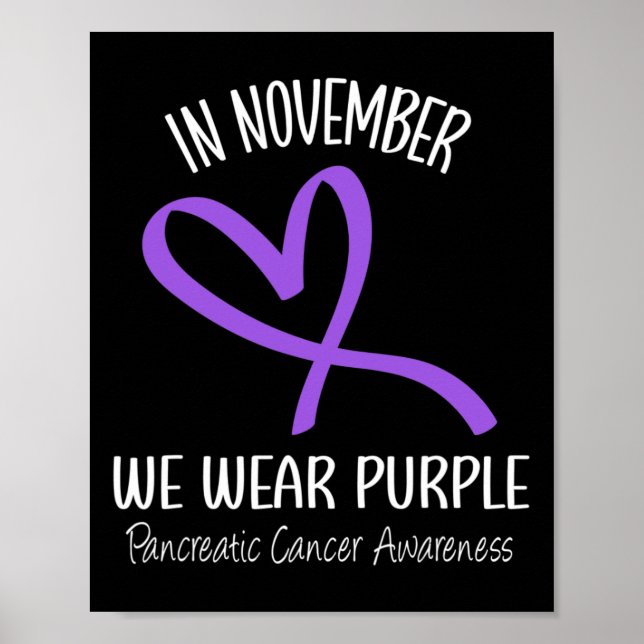 Hjärtslag Lila Ribbon Pancreatic Cancer Awarenes Poster (Framsidan)