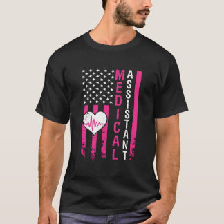 Hjärtslag Rosa American Flagga - Medicinsk analys T Shirt
