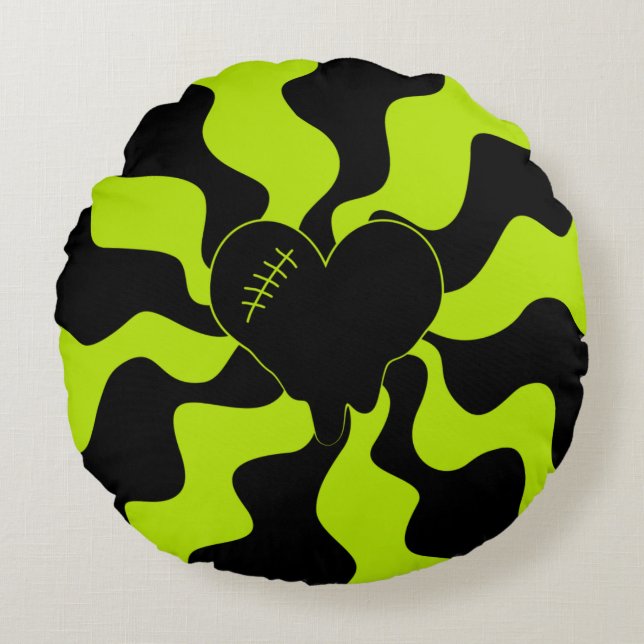 Hjärtsmält - limgrön rund kudde (Framsidan)
