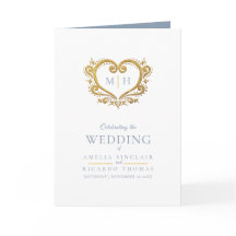 Hjärtsmonogram foto guld grått blått bröllop