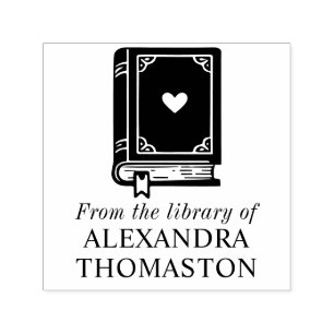 Hjärtsmyckad bok med bibliotek boknamn #1SQ Självfärgande Stämpel
