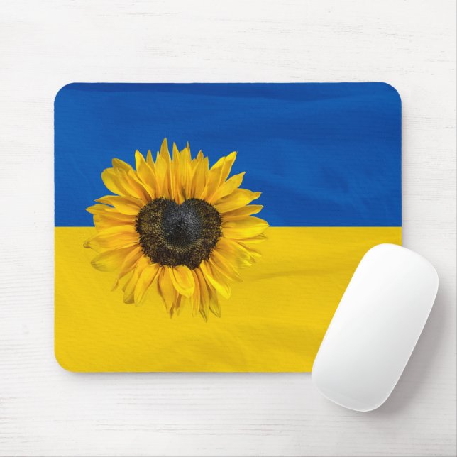 Hjärtsolros på Ukrainas Flagga Musmatta (Med mus)