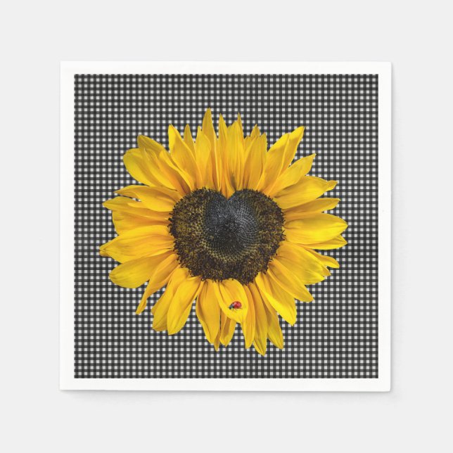Hjärtsolsikte och nyckelpiga på Gingham  Pappersservett (Framsidan)