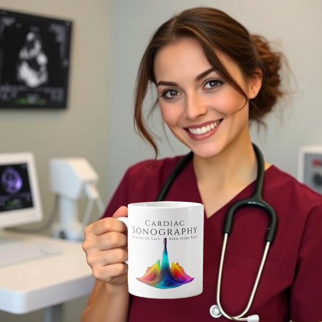 Hjärtsortopfärgad ultraljudsundersökning Vinkar Jumbo Mugg (Cardiac Sonographer-Colorful Ultrasound Waves Giant Coffee Mug)