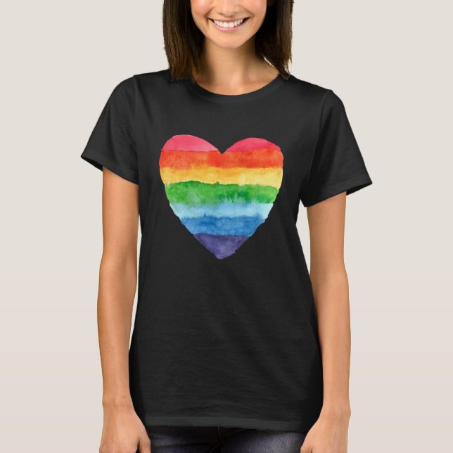 Hjärtsregnbåge, vattenfärgsljus t shirt (Framsida)