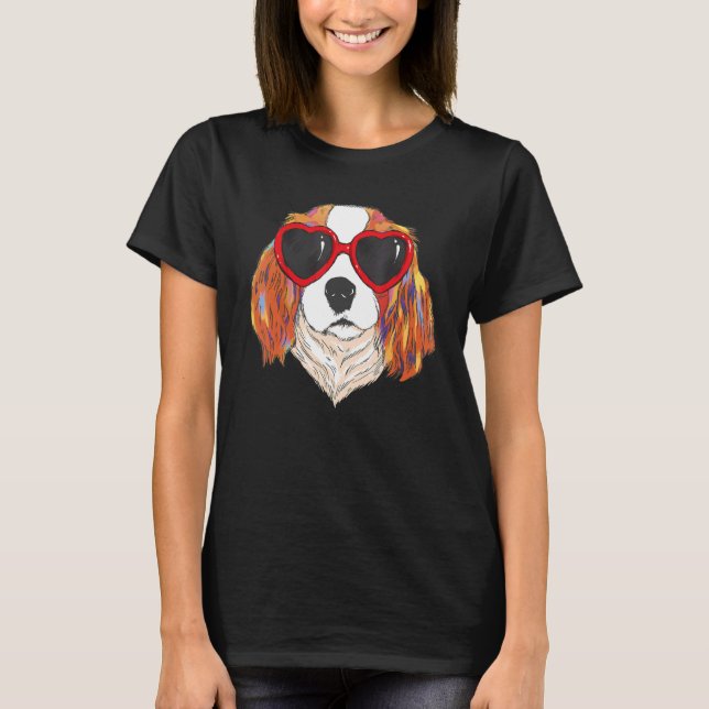 Hjärtssolglasögon Kärlek Cute Hund Cavalier Kung C T Shirt (Framsida)