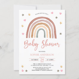 Hjärtsstjärnan MUTED Tones Boho Rainbow Baby Showe Inbjudningar