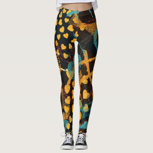 Hjärtsstjärnor Geometri: Roligt Vintage Mönster Leggings