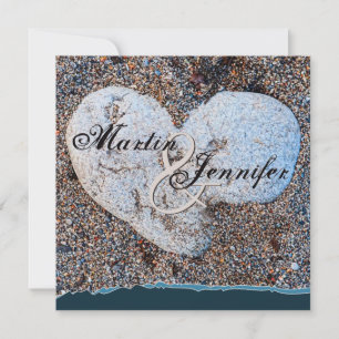 Hjärtsten i Sand Blue Turkvoise Beach Wedding Inbjudningar