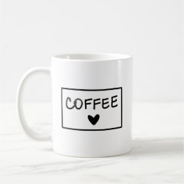 Hjärtsvart och vit handskriven cute kaffemugg