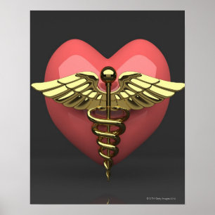 Hjärtsymbol med medicinsk symbol (caduceus) poster