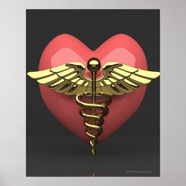Hjärtsymbol med medicinsk symbol (caduceus) poster (Framsidan)
