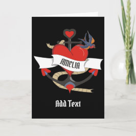 Hjärttatuering med anpassad namn. kort