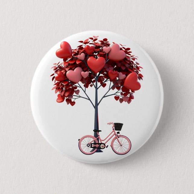Hjärtträ cykel romantisk valfria rund knapp (Framsida)