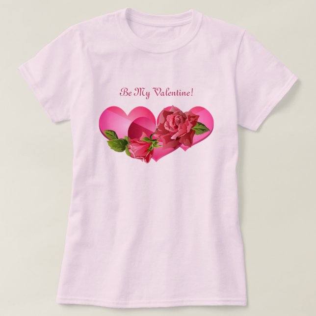 Hjärttrio med Rosa ros Alla hjärtans dag Tee Shirt (Design framsida)