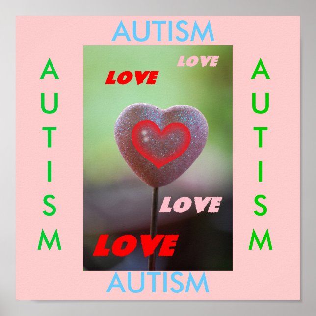 Hjärtutskrift från Autism Kärlek Kärlek Kärlek Kär Poster (Framsidan)