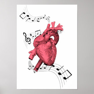 Hjärtutskrift, Musik noter, musikaliskt hjärta, an Poster